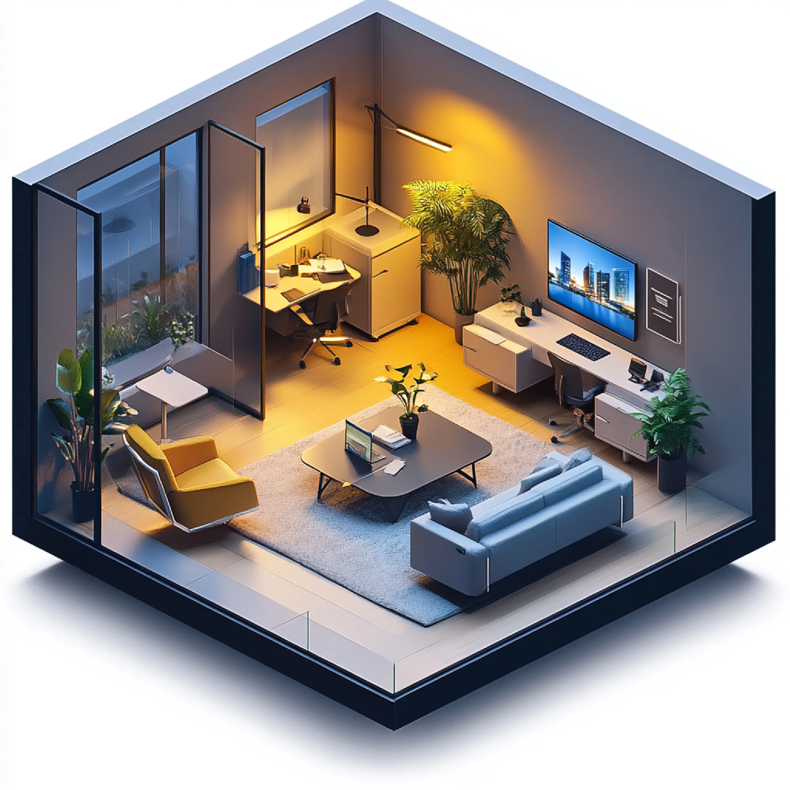 Virtuelle Büroeinrichtung für Immobilienmakler mit digitalen Tools und Online-Kundeninteraktionen